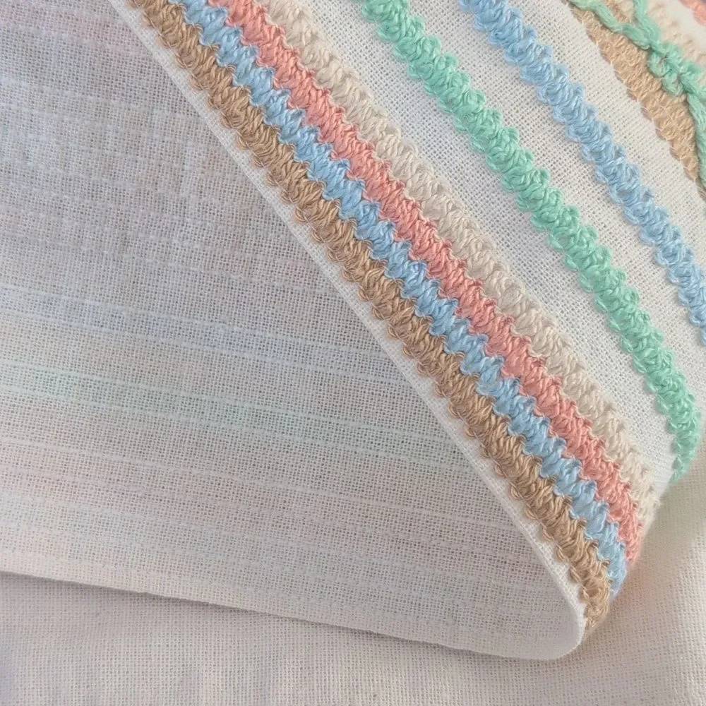 Vintage linen pastel striped embroidered valences‎